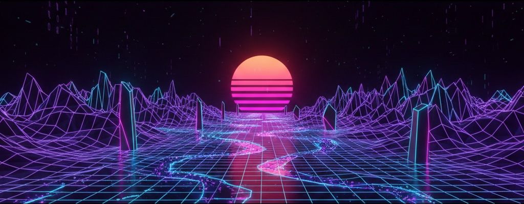 Dev Journal hero - synthwave sunset landscape